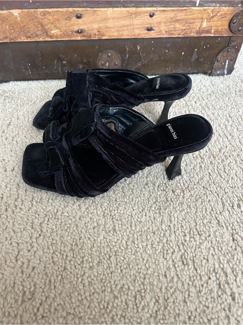 Gianni Bini Black Velvet Knot-Front Slip-On Heels